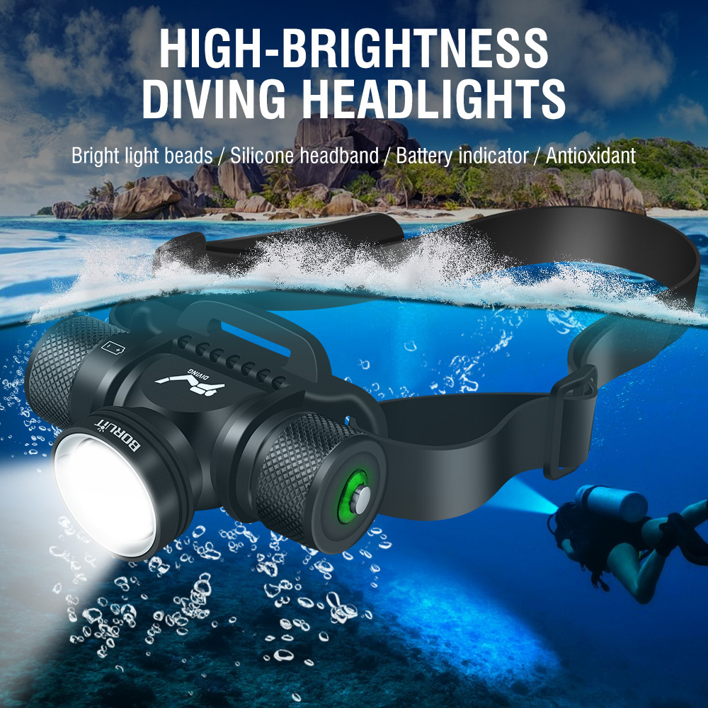 BORUiT HP900 LED Powerful Scuba Diving Headlamp Underwater 60M 21700 Battery Dive Head Torch