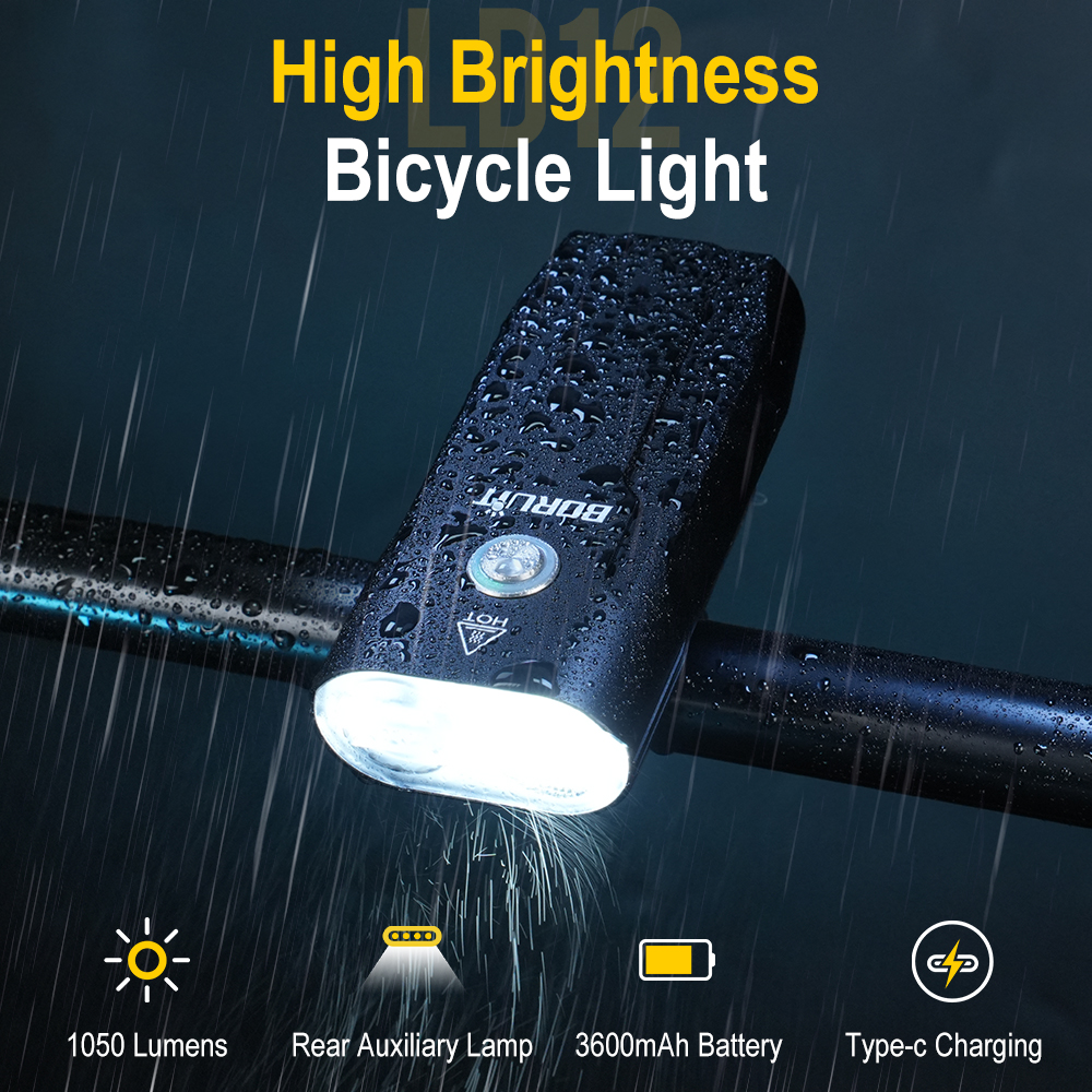 LD12 two-light bicycle light, aluminum alloy, high and low beam switch, IP67 waterproof, Type-C charging, 100 meters illumination distance