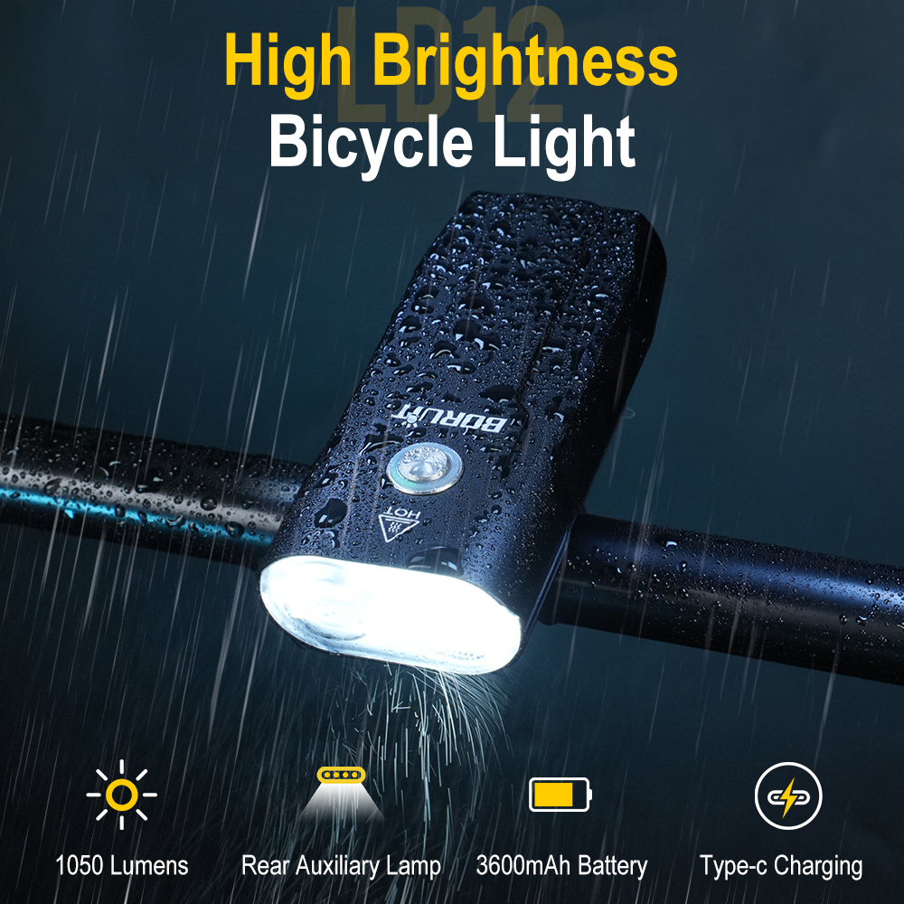 LD12 two-light bicycle light, aluminum alloy, high and low beam switch, IP67 waterproof, Type-C charging, 100 meters illumination distance