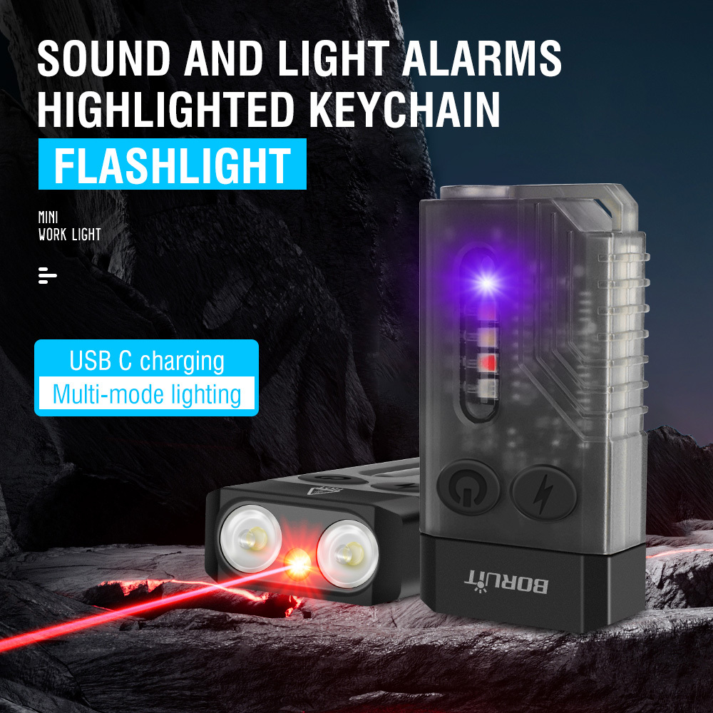 BORUiT V10L 1000LM Mini Keychain Flashlight with Red Laser Type-C Charging