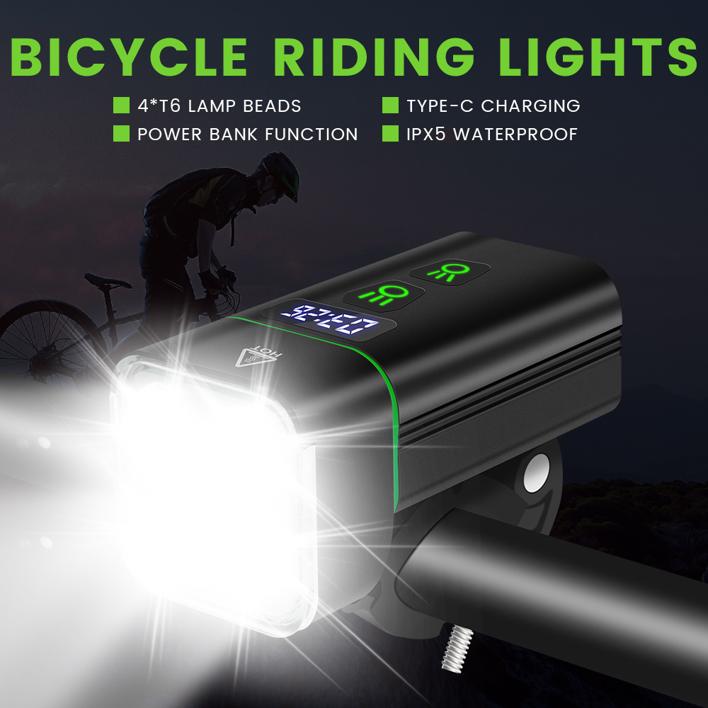 BORUiT L10 Super Bright Bike Front Light with T6 LEDs Type-C Rechargeable Bicycle Lights