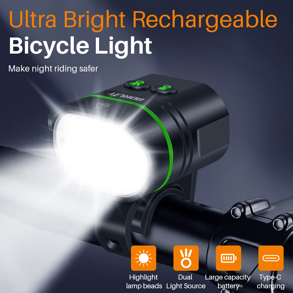 BORUiT L5 8-LED High-Brightness Bike Front Light Type-C IP67 Waterproof Bicycle Light