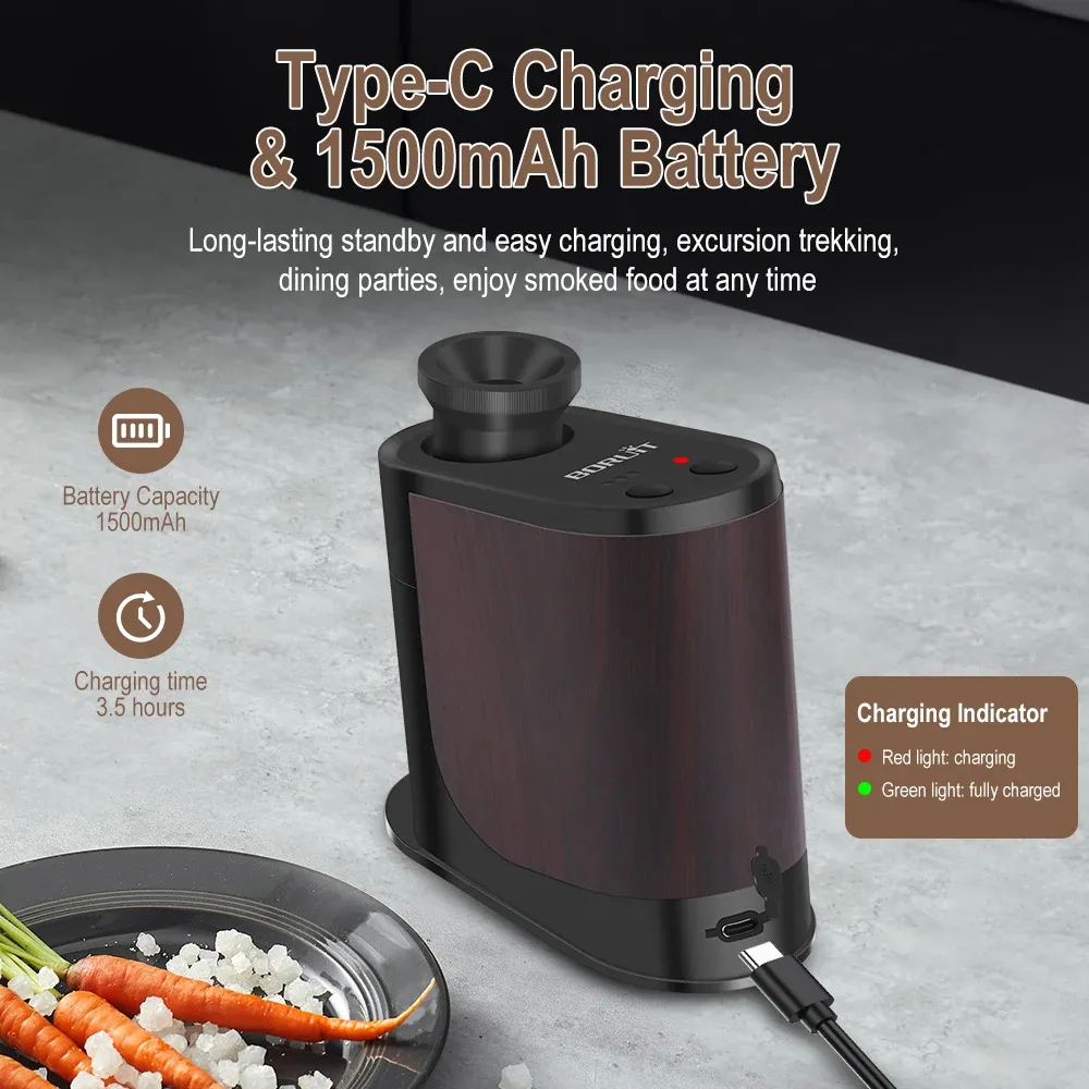 BORUiT BQ500 Smoke Infuser Cuisine Portable Molecular Machine Bar Cold Smoke Generator Meat Burn Cooking Smoking Gun for BBQ