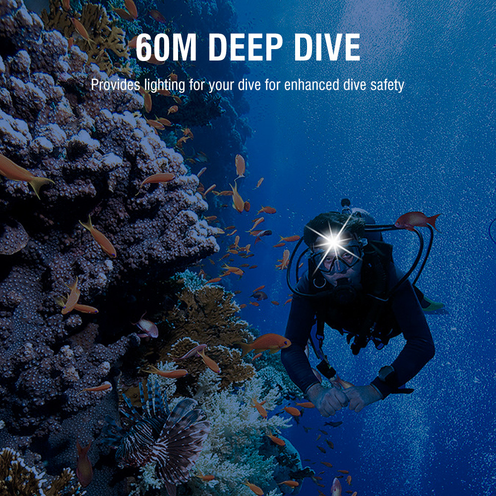 BORUiT HP900 LED Powerful Scuba Diving Headlamp Underwater 60M 21700 Battery Dive Head Torch