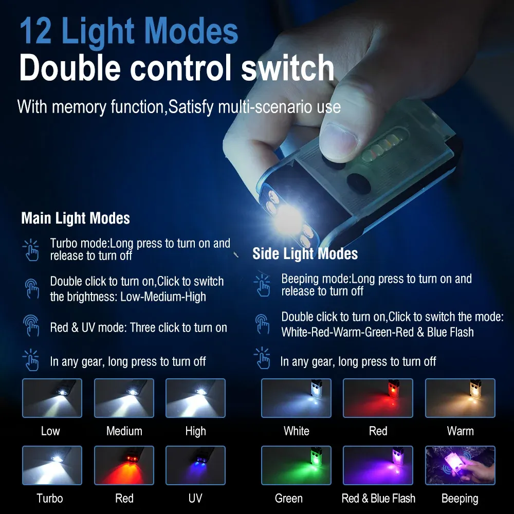 BORUiT V30 EDC LED UV Flashlight Type-C Rechargeable Power Bank Work Light