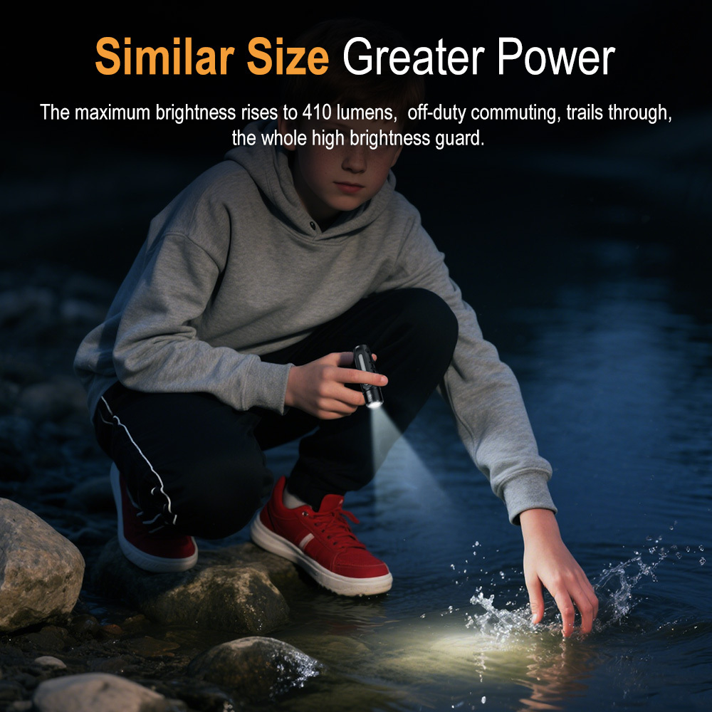 RJ28 Mini LED Flashlight with Multicolor Side Light, 410LM Brightness IP66 Waterproof