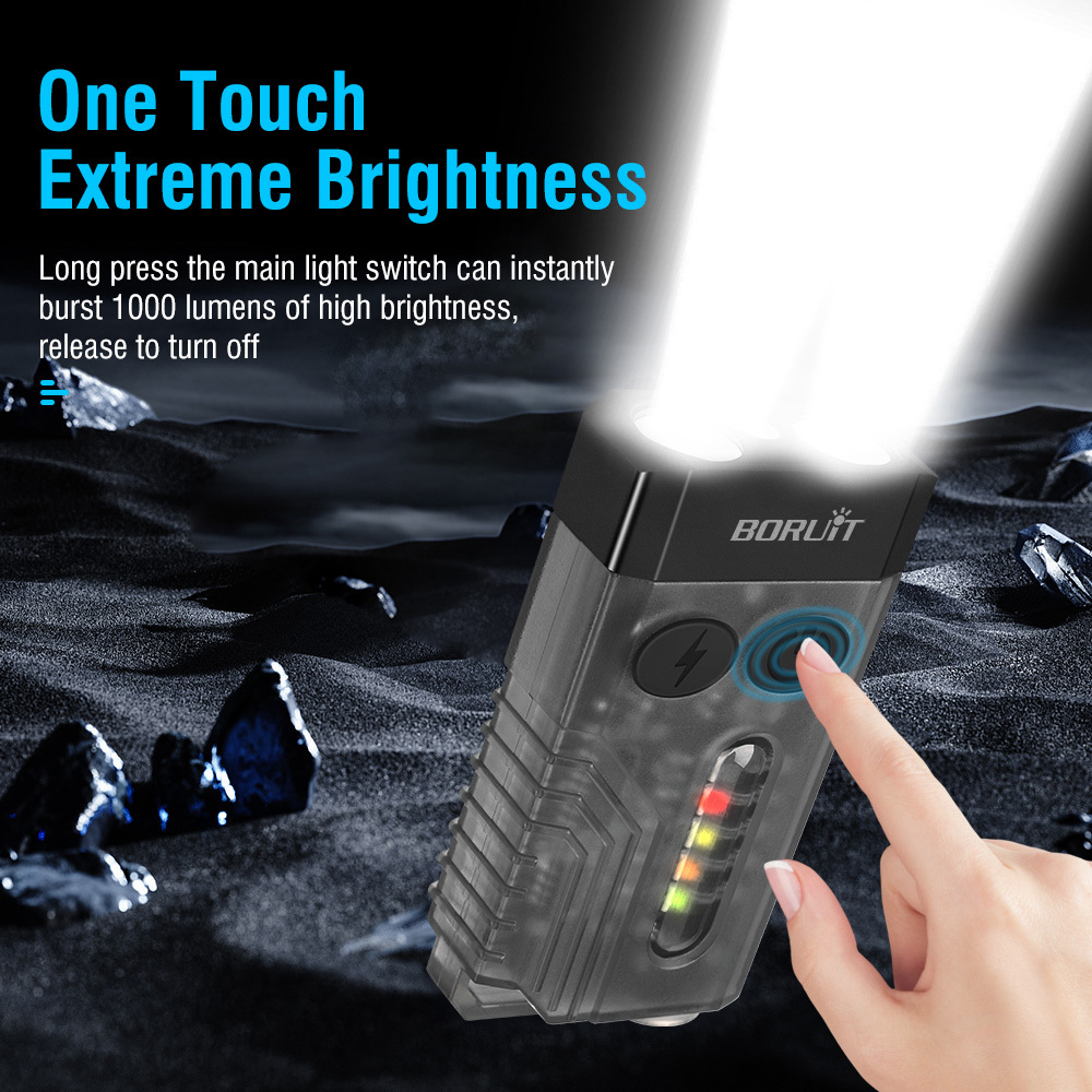 BORUiT V10L 1000LM Mini Keychain Flashlight with Red Laser Type-C Charging