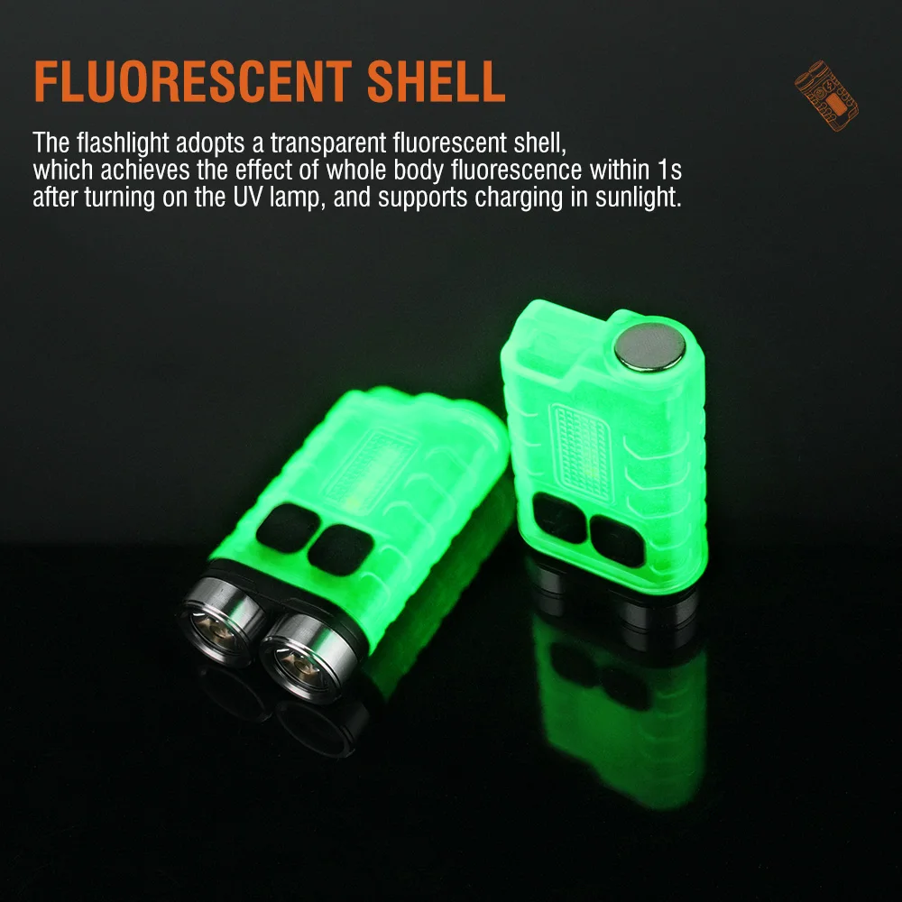 BORUiT V3 LED Keychain Portable Fluoresce EDC Flashlight Work Light Mini Torch with Magnet