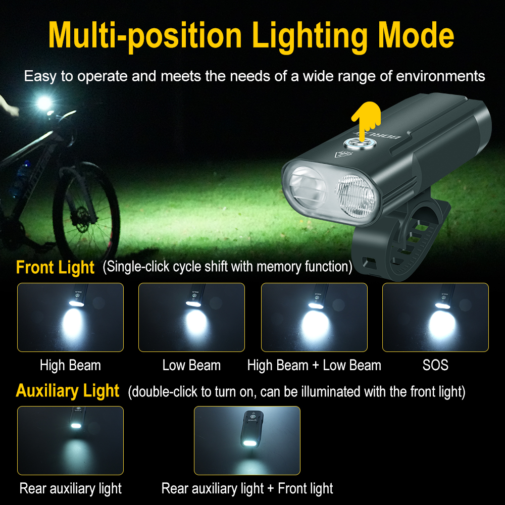 LD12 two-light bicycle light, aluminum alloy, high and low beam switch, IP67 waterproof, Type-C charging, 100 meters illumination distance