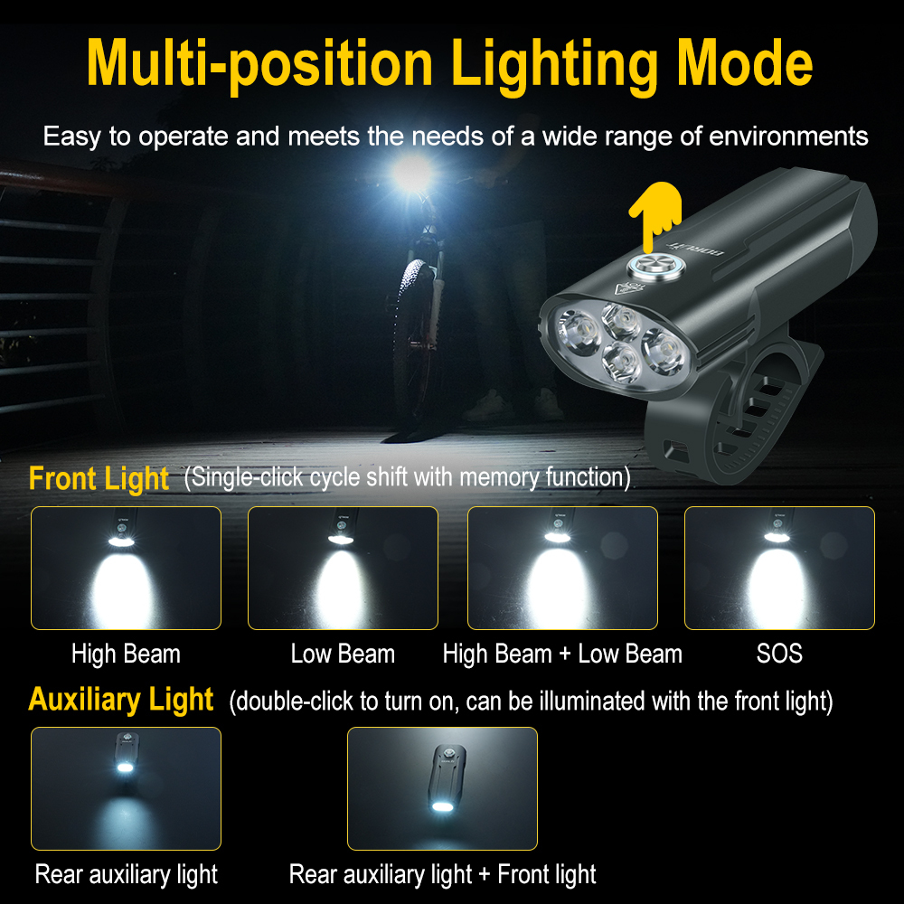 BORUiT LD14 Super Bright Two-Lamp Bicycle Light Aluminum Alloy High and Low Beam Switch