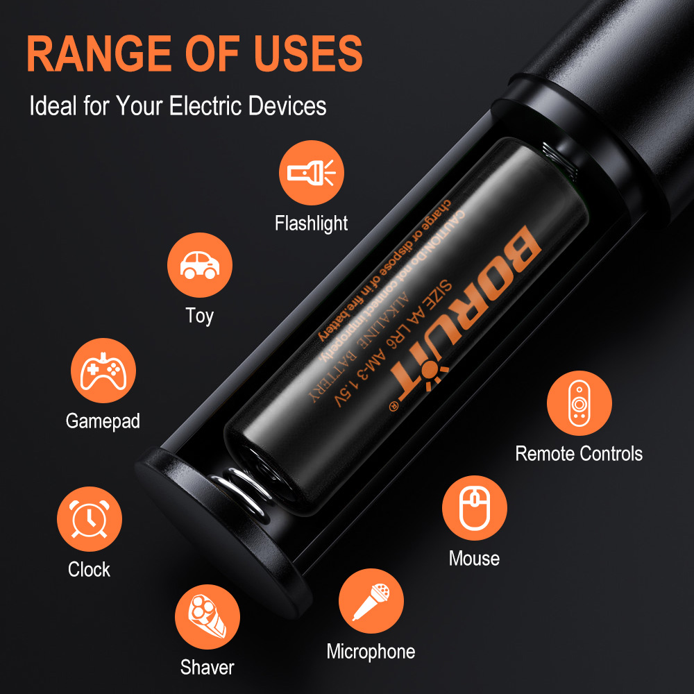 BORUiT AA Alkaline Battery, Silver-Blue Color, Durable, Compatible with Various Devices