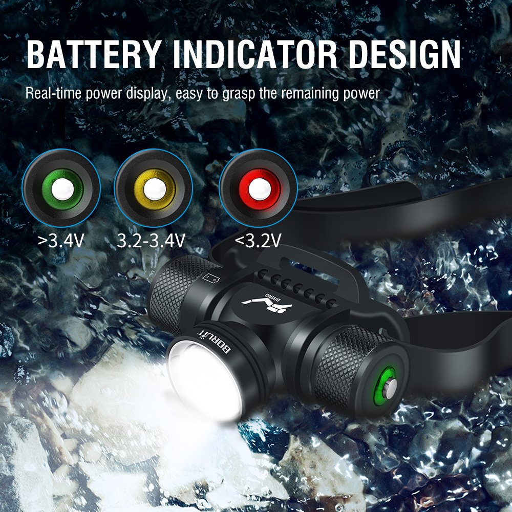 BORUiT HP900 LED Powerful Scuba Diving Headlamp Underwater 60M 21700 Battery Dive Head Torch