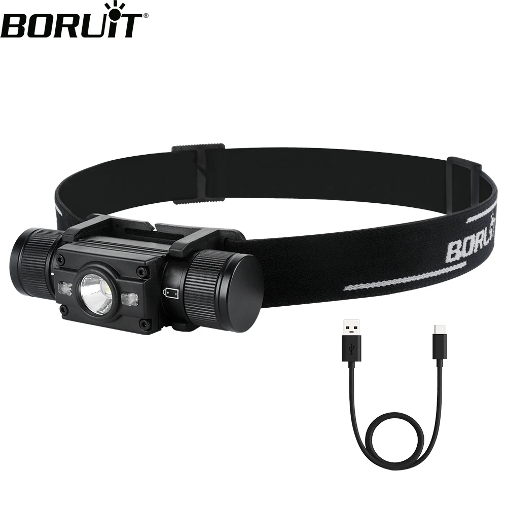 BORUiT HP300 LED Headlamp 7-Mode Powerful Headlight Type-C Rechargeable 18650 Waterproof Head Torch for Camping Hunting
