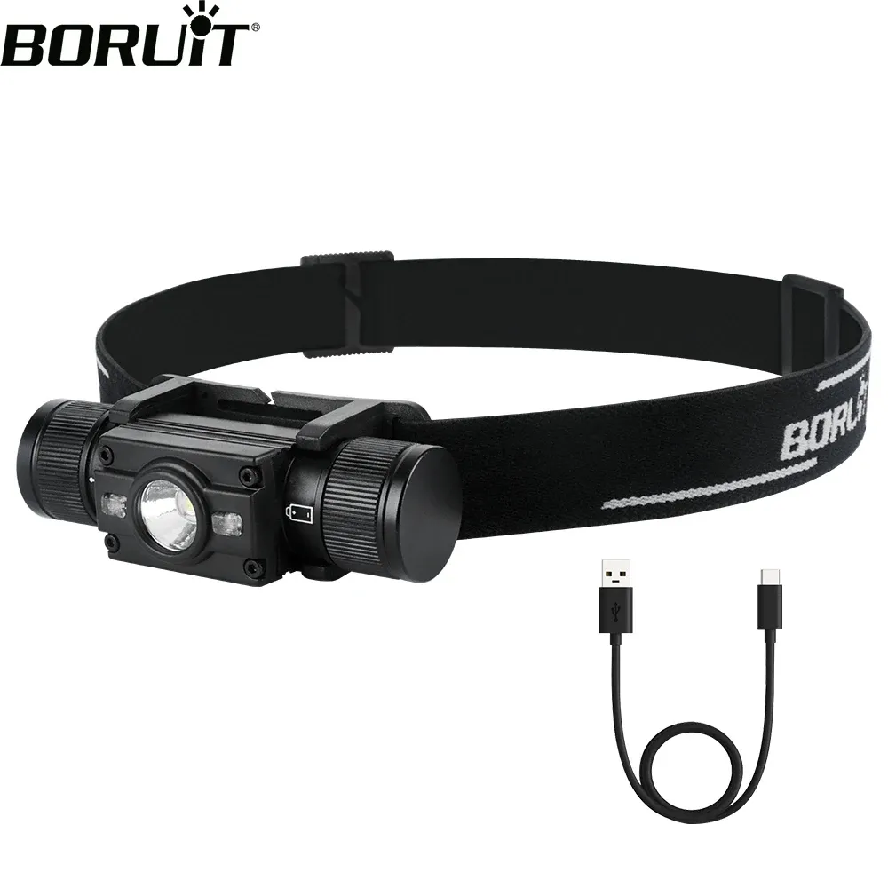 BORUiT HP300 LED Headlamp 7-Mode Powerful Headlight Type-C Rechargeable 18650 Waterproof Head Torch for Camping Hunting
