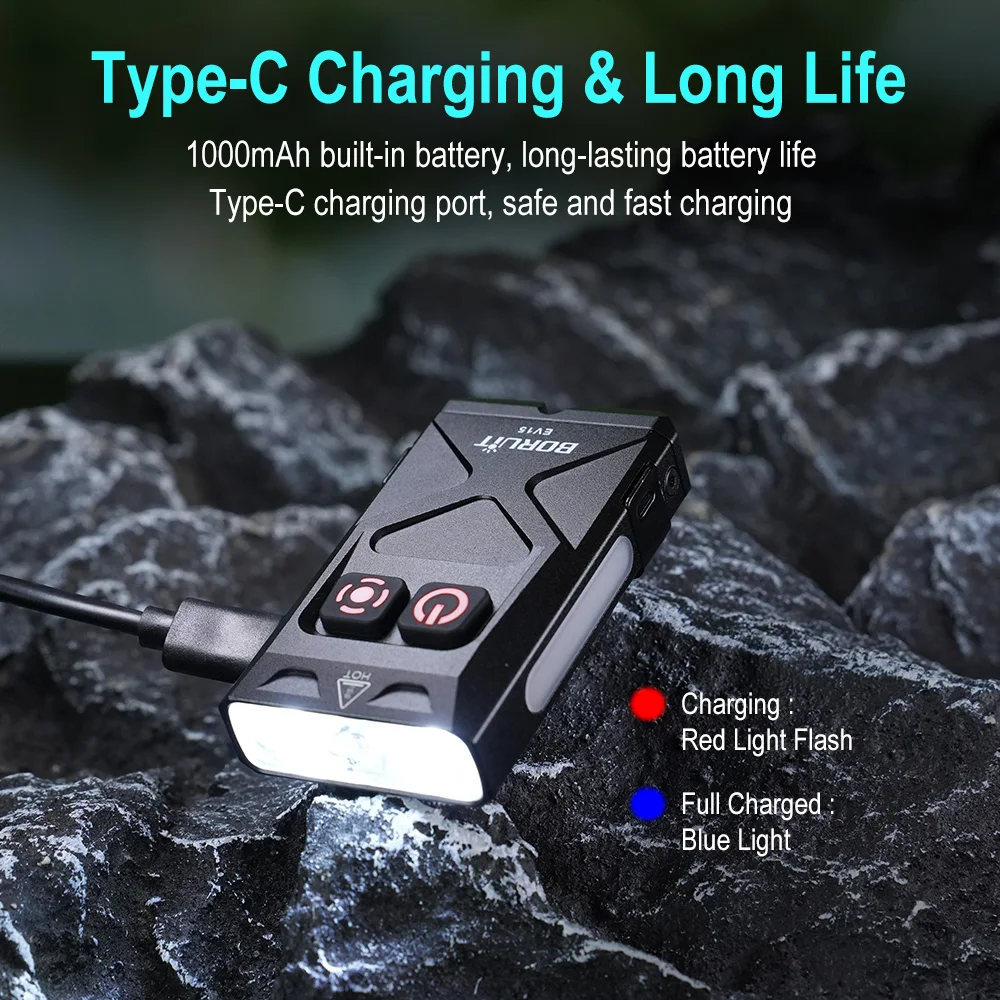 BORUiT EV15 LED UV EDC Flashlight Magnet Keychain Work Light