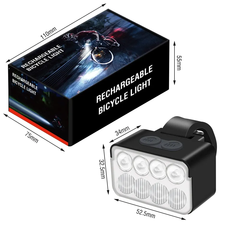 BORUiT L12 bike light 8 LED Bicycle Front Light TYPE-C Rechargeable Bike Light MTB Bicycle Head Lights Waterproof Cycling Lamp for Night Riding