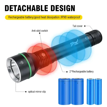 BORUiT Super Bright 2000LM P70 LED Scuba Diving Flashlight Underwater 100M IPX8 Waterproof Torch