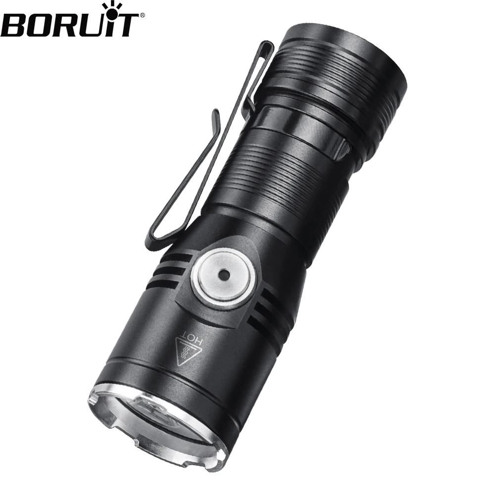 BORUiT Super Bright LED EDC Flashlight 2050LM Type-c Rechargeable Torch Tail Magnet