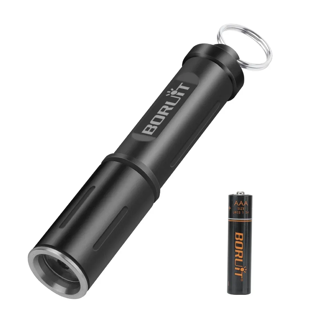 BORUiT RJ11 Mini Keychain Tactical Flashlight Torch IP67 Waterproof Camping Lantern Use AAA Battery