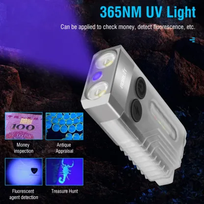 BORUiT V10 LED Keychain EDC Flashlight with Magnet 80DB Buzzer 365nm UV Pocket Lantern