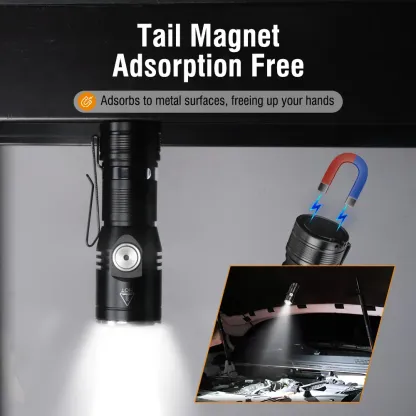 BORUiT Super Bright LED EDC Flashlight 2050LM Type-c Rechargeable Torch Tail Magnet
