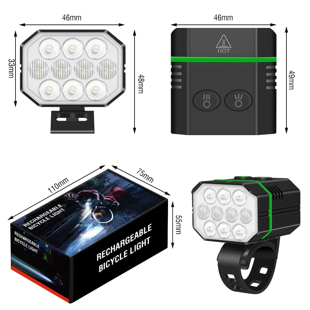 BORUiT L7 Bike Light 10 LED 1100 Lumen Type-C Rechargeable Bicycle Front Light
