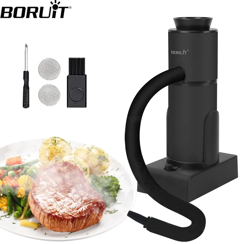 BORUiT SK303 Smoke Infuser Cuisine Molecular Machine Portable  Cold Smoke Generator BOX Meat Burn Bar Cooking BBQ Smoking Gun
