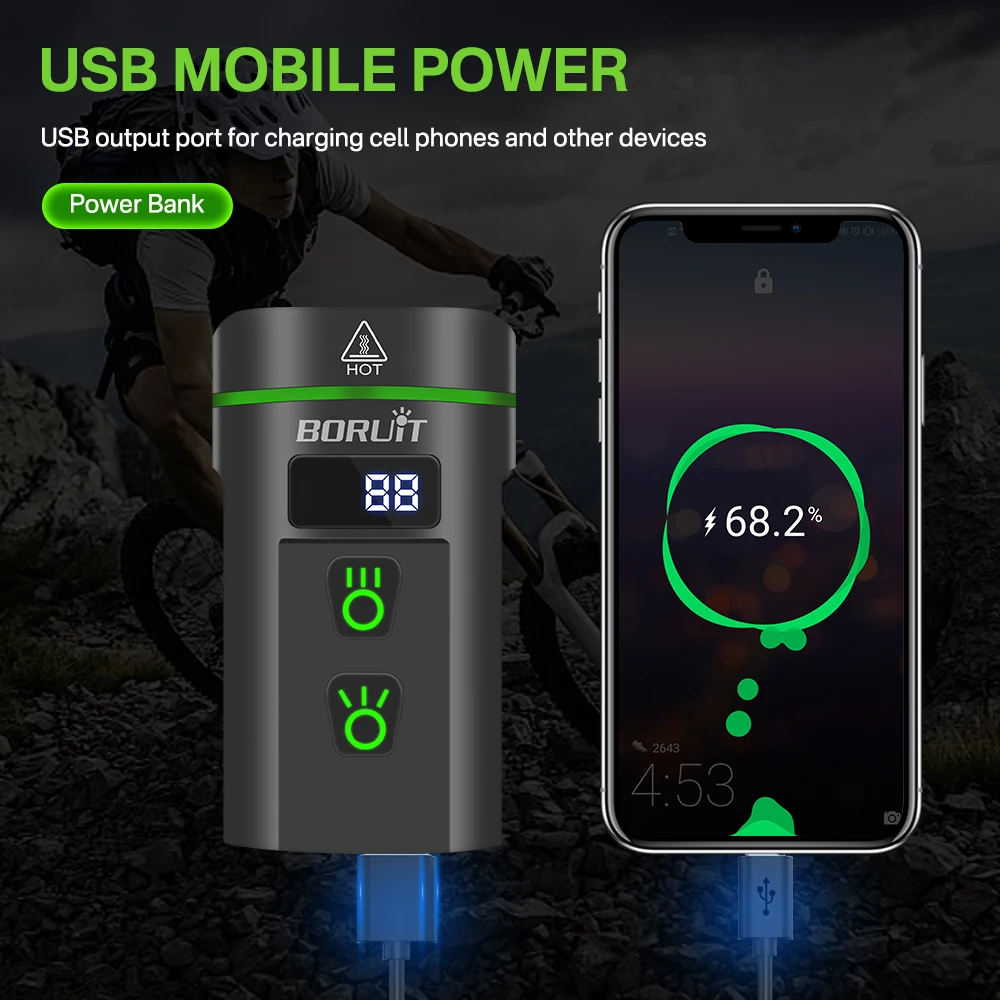 BORUiT L14 Super Bright Bike Front Light 8 LED Type-C Rechargeable Bicycle Lights Waterproof Cycling Headlight for Night Riding