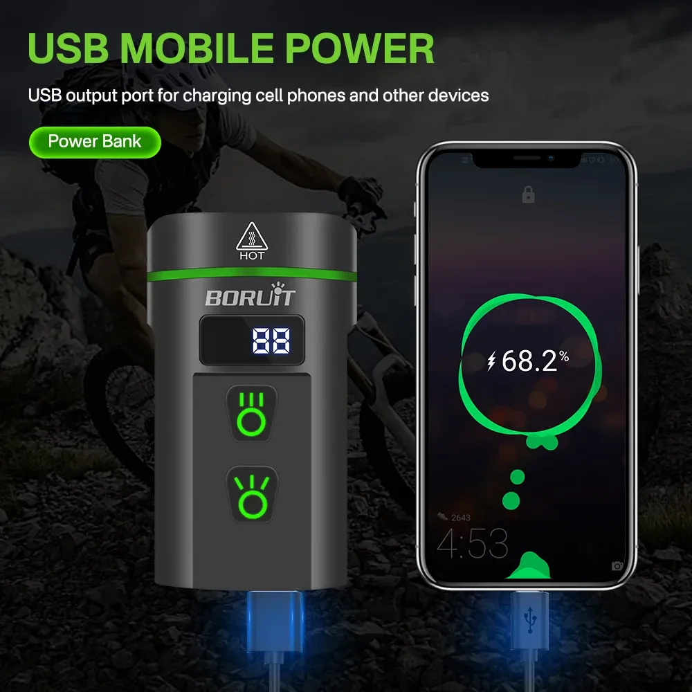 BORUiT L14 Super Bright Bike Front Light 8 LED Type-C Rechargeable Bicycle Lights Waterproof Cycling Headlight for Night Riding