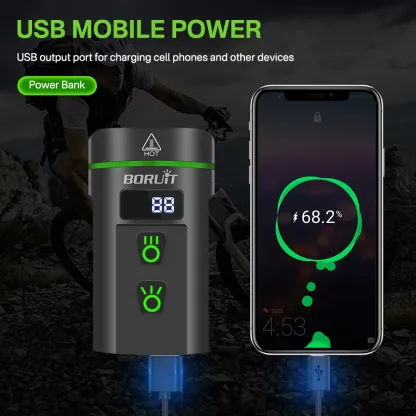 BORUiT L14 Super Bright Bike Front Light 8 LED Type-C Rechargeable Bicycle Lights Waterproof Cycling Headlight for Night Riding