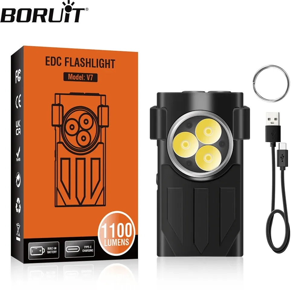 BORUiT V7 Keychain UV LED EDC Flashlight with Magnet Clip