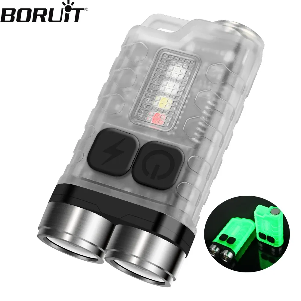 BORUiT V3 LED Keychain Portable Fluoresce EDC Flashlight Work Light Mini Torch with Magnet