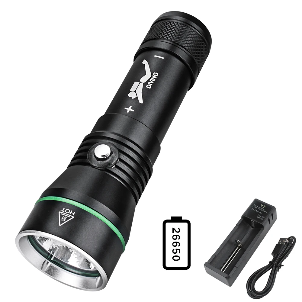 BORUiT 2000LM LED Scuba Diving Flashlight Super Bright P50 IPX8 Waterproof Torch Underwater 100M
