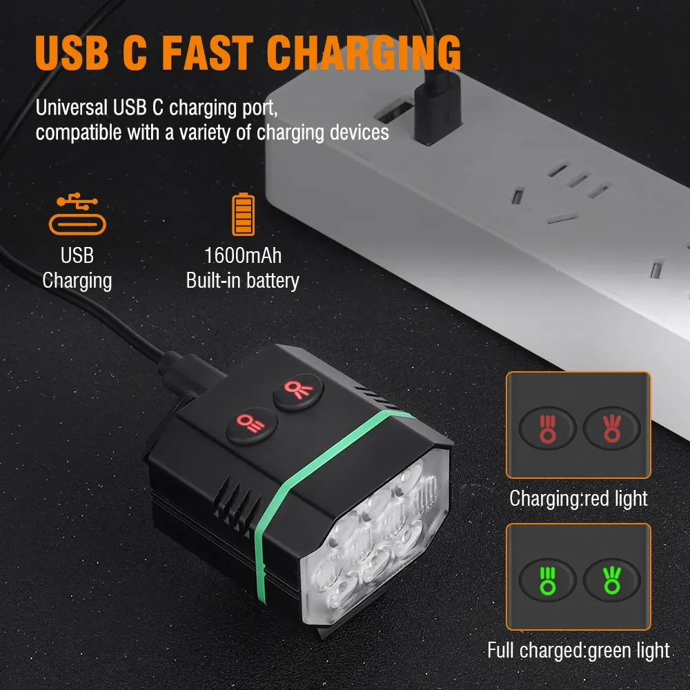 BORUiT L7 Bike Light 10 LED 1100 Lumen Type-C Rechargeable Bicycle Front Light