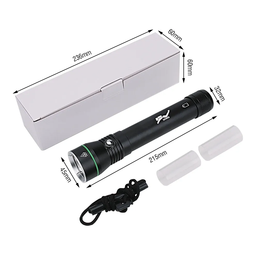 BORUiT S4 Super Bright 2000LM LED Scuba Diving Flashlight P50 Underwater 100M IPX8 Waterproof Torch Spearfishing Lantern