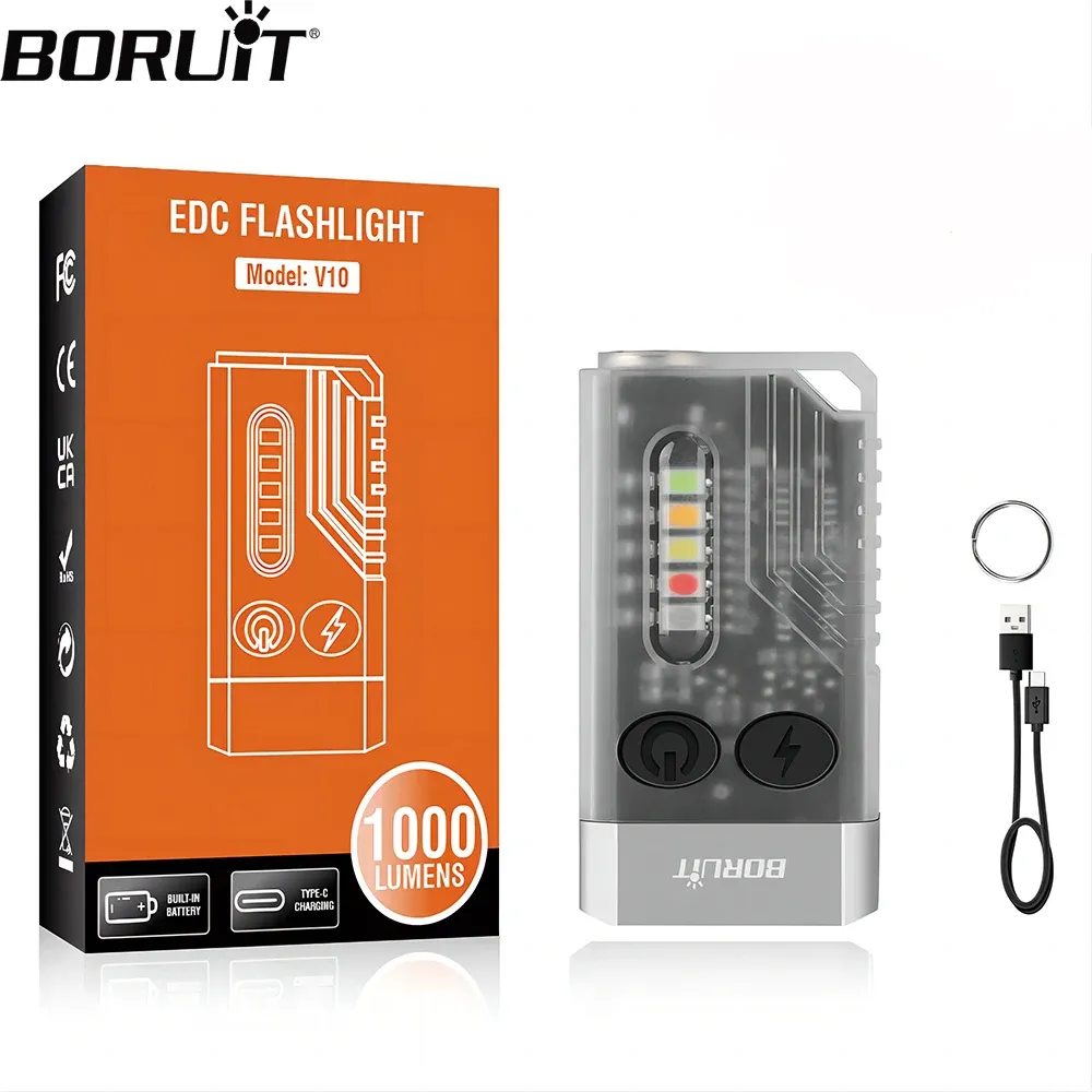 BORUiT V10 LED Keychain EDC Flashlight with Magnet 80DB Buzzer 365nm UV Pocket Lantern