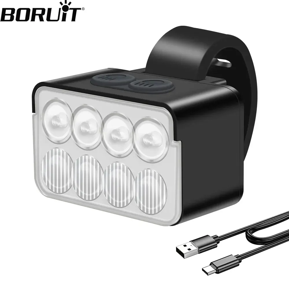 BORUiT L12 bike light 8 LED Bicycle Front Light TYPE-C Rechargeable Bike Light MTB Bicycle Head Lights Waterproof Cycling Lamp for Night Riding
