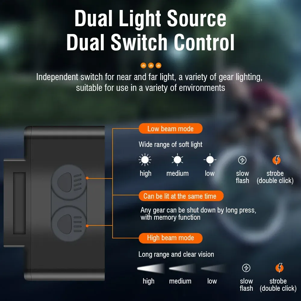 BORUiT L12 bike light 8 LED Bicycle Front Light TYPE-C Rechargeable Bike Light MTB Bicycle Head Lights Waterproof Cycling Lamp for Night Riding