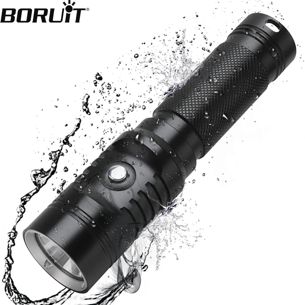 BORUiT S2 Super Bright 1000LM LED Scuba Diving Flashlight IPX8 Waterproof Dive Torch Underwater 60M