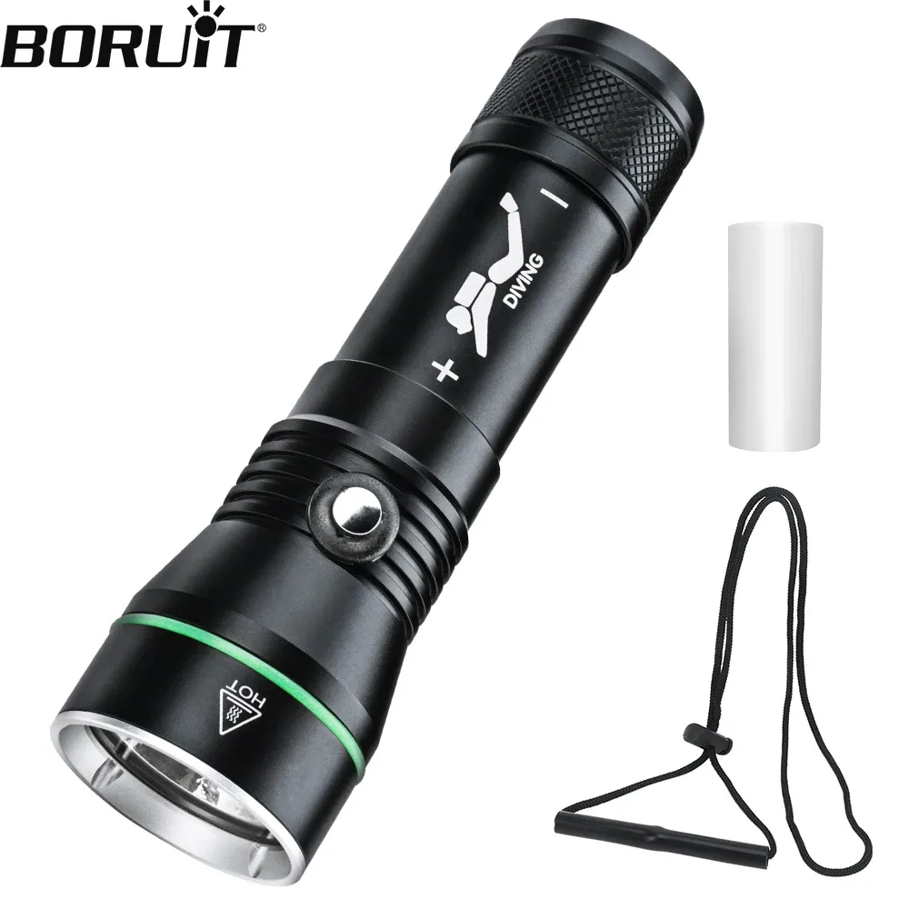BORUiT 2000LM LED Scuba Diving Flashlight Super Bright P50 IPX8 Waterproof Torch Underwater 100M