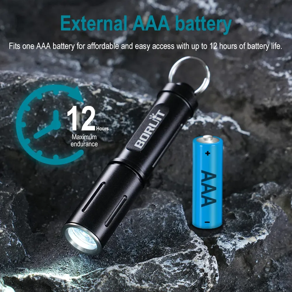 BORUiT RJ11 Mini Keychain Tactical Flashlight Torch