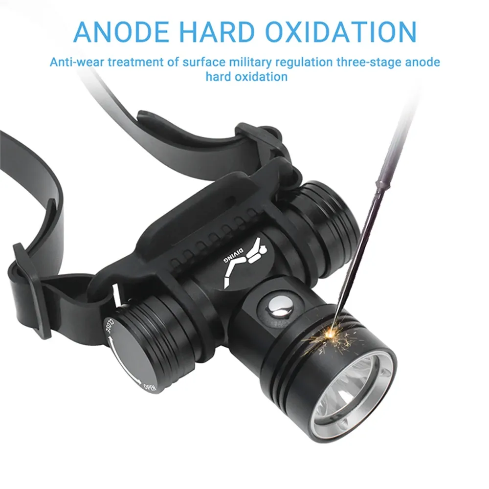 BORUiT B14 LED Scuba Diving Headlamp Powerful 1000LM IPX8 Waterproof Headlight Underwater 60M