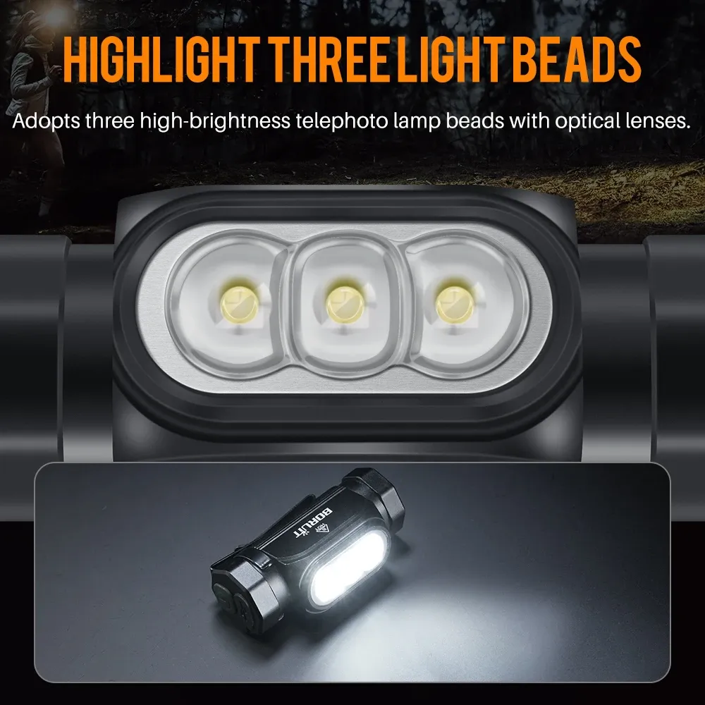 BORUiT HP130 LED Powerful Headlamp Type-C Rechargesble Headlight