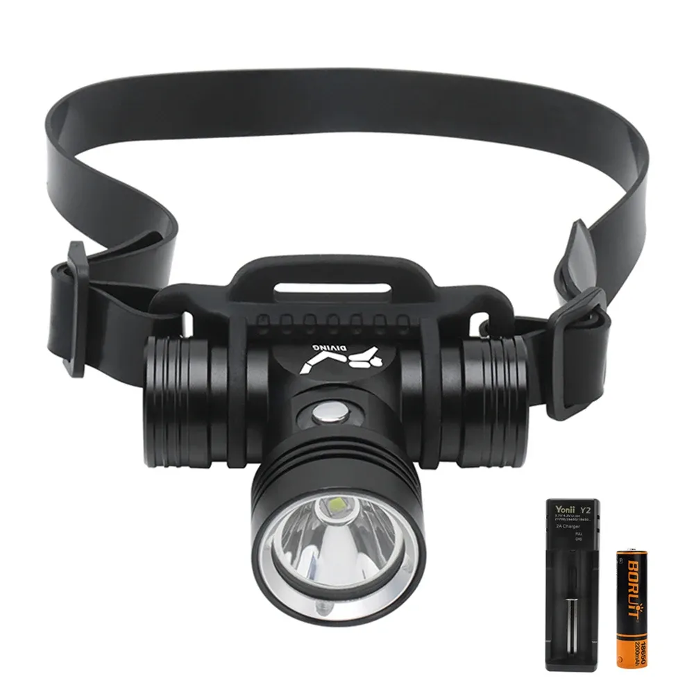 BORUiT B14 LED Scuba Diving Headlamp Powerful 1000LM IPX8 Waterproof Headlight Underwater 60M 18650 Battery Dive Head Torch