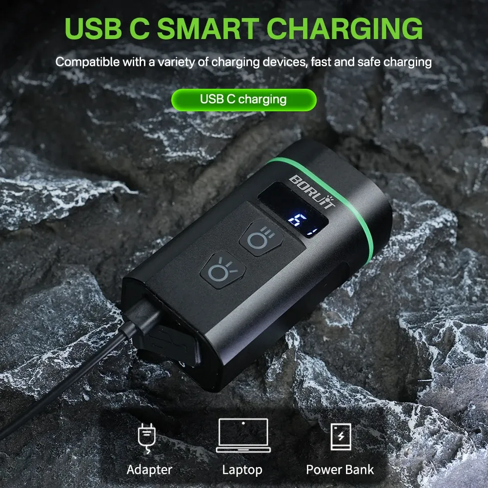 BORUiT L14 Super Bright Bike Front Light 8 LED Type-C Rechargeable Bicycle Lights Waterproof Cycling Headlight for Night Riding