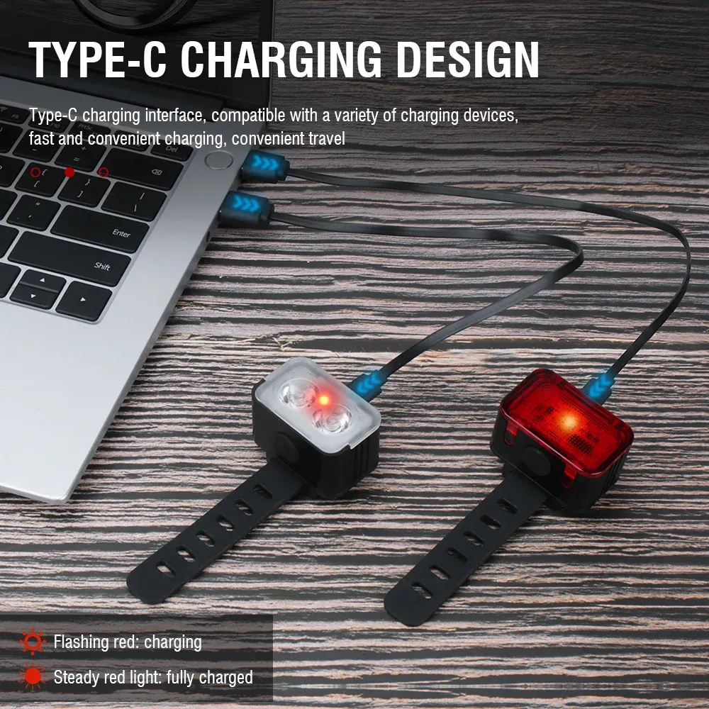 BORUiT L6 Cycling Taillight Headlight Bicycle Lights Bike Safety Warning Light LED USB Rechargeable Waterproof