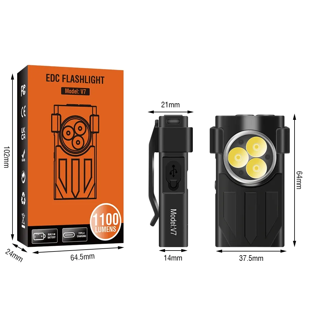 BORUiT V7 Keychain UV LED EDC Flashlight with Magnet Clip