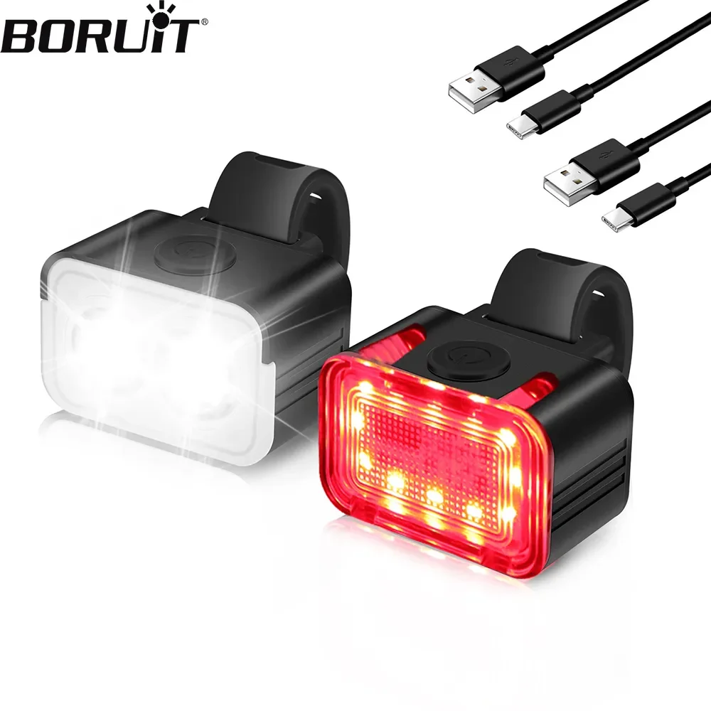 BORUiT L6 Cycling Taillight Headlight Bicycle Lights Bike Safety Warning Light LED USB Rechargeable Waterproof