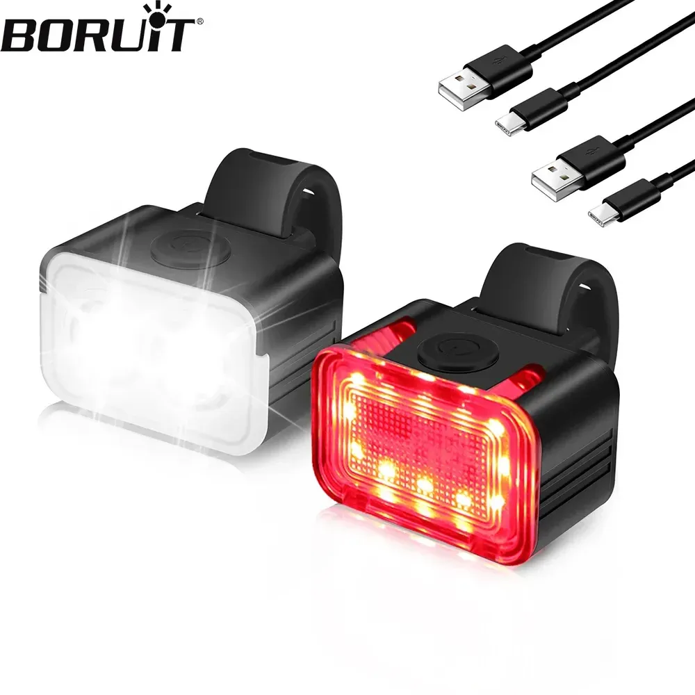 BORUiT L6 Cycling Taillight Headlight Bicycle Lights Bike Safety Warning Light LED USB Rechargeable Waterproof