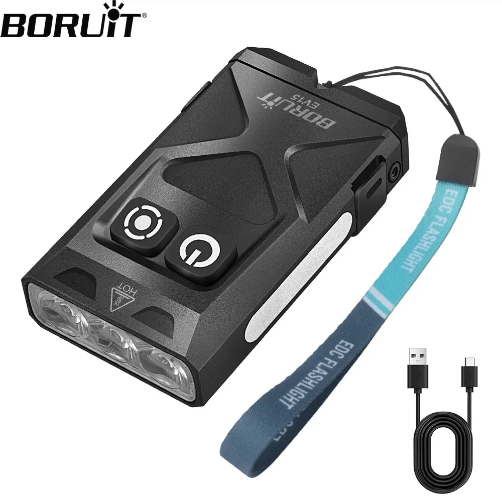 BORUiT EV15 LED UV EDC Flashlight Magnet Keychain Work Light